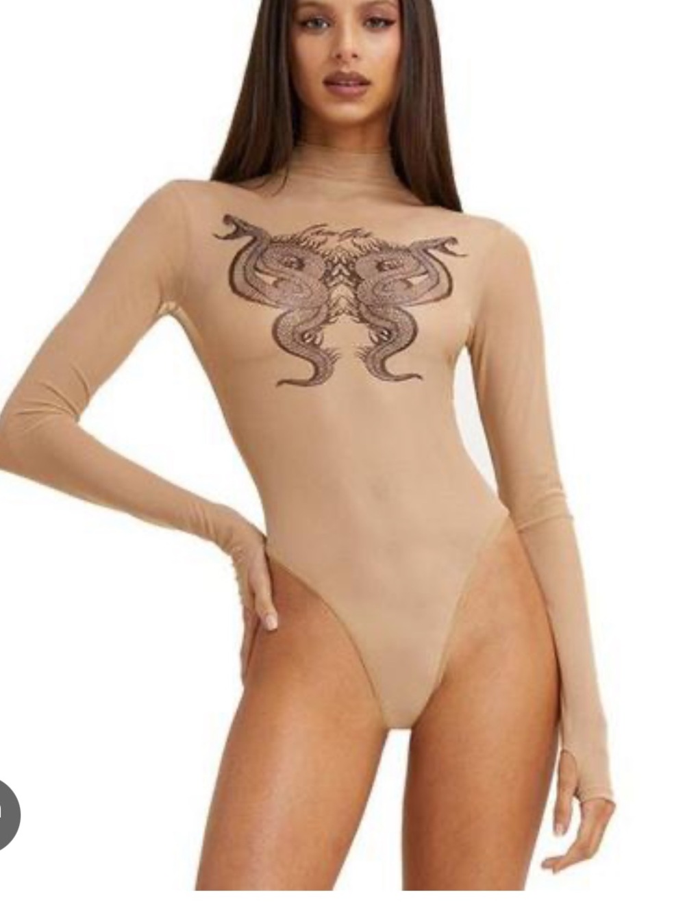 I.AM.GIA Nude Long-Sleeve Bodysuit with Black Medusa Graphic Sold out